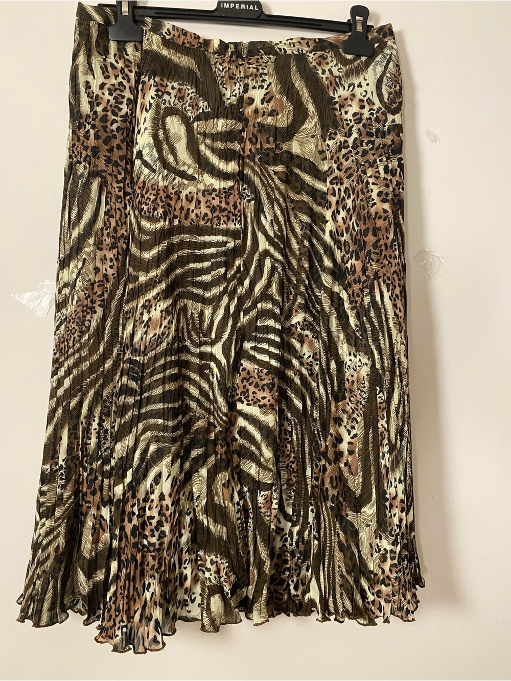 Pleated Animal Print Midi Skirt - Brown/Black